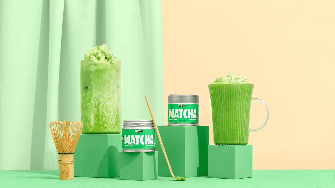 Perfect Ted Matcha Range on Green Background