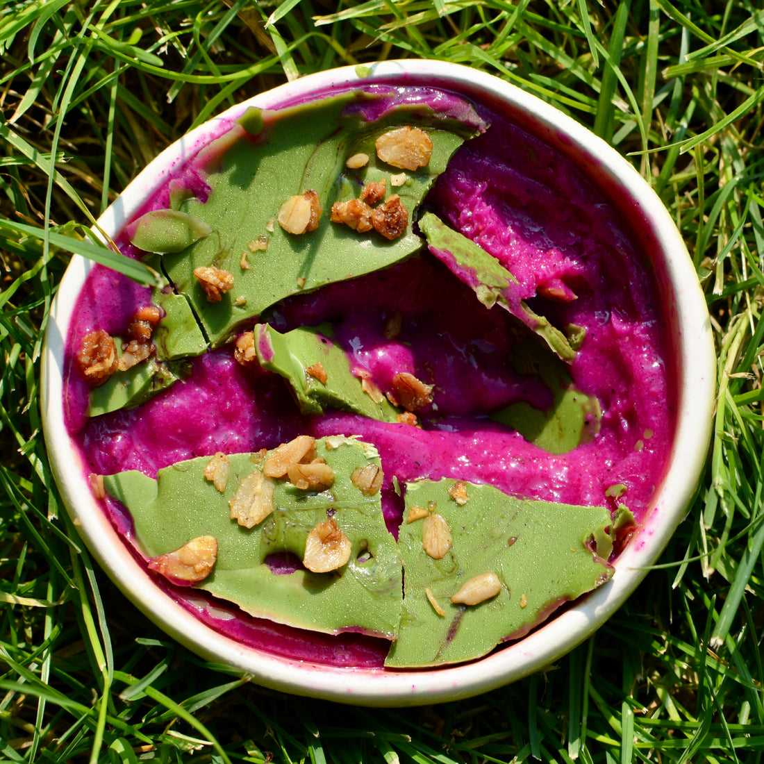 Dragonfruit Smoothie Bowl with Matcha White Choc Shell