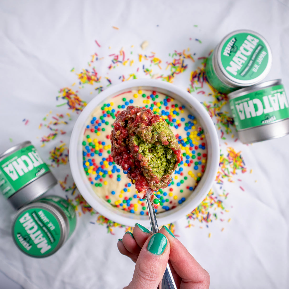 Matcha Oats with Raspberry Jam & White Choc Shell