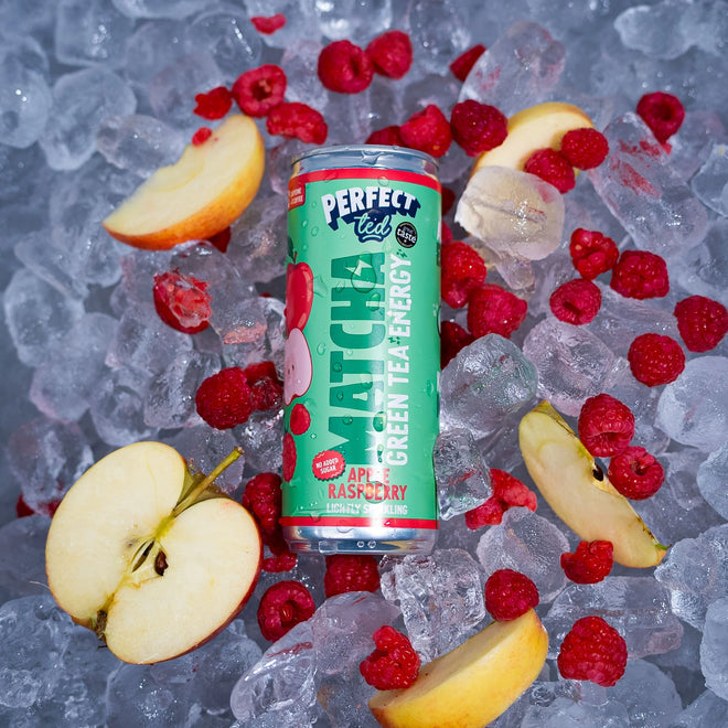 PerfectTed Apple Raspberry Energy Drink on Ice with cut fruit
