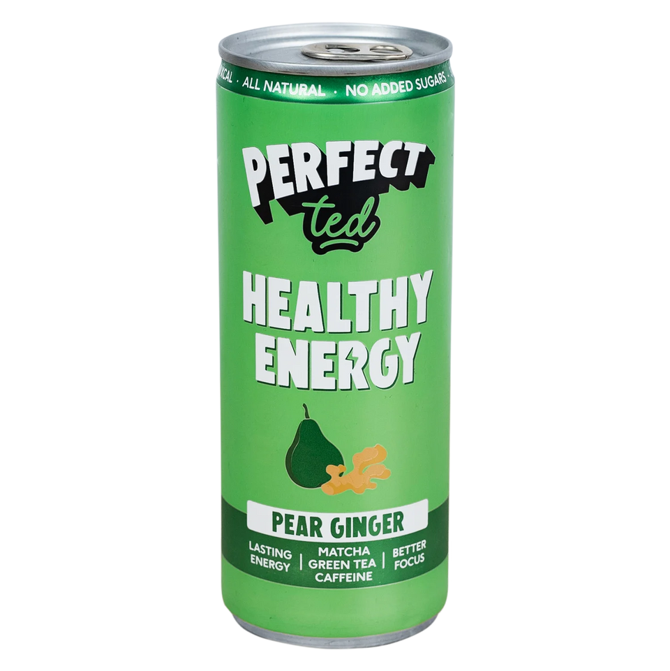 Front of PerfectTed pear ginger energy drink