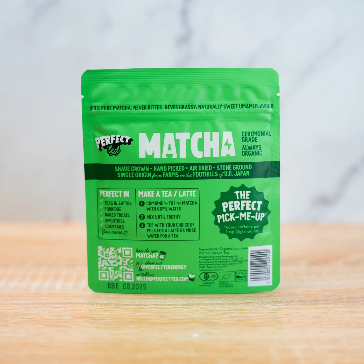 PerfectTed Organic 30g Matcha Powder back of pack