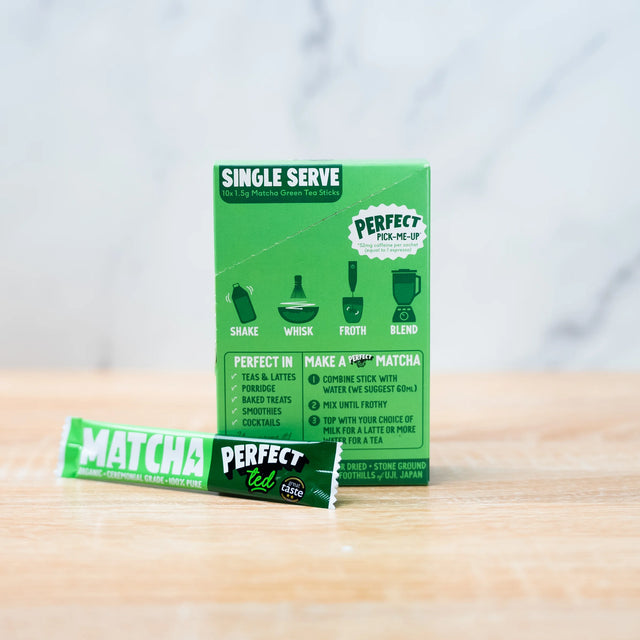 PerfectTed Single Serve Organic Matcha Sachets back of pack information