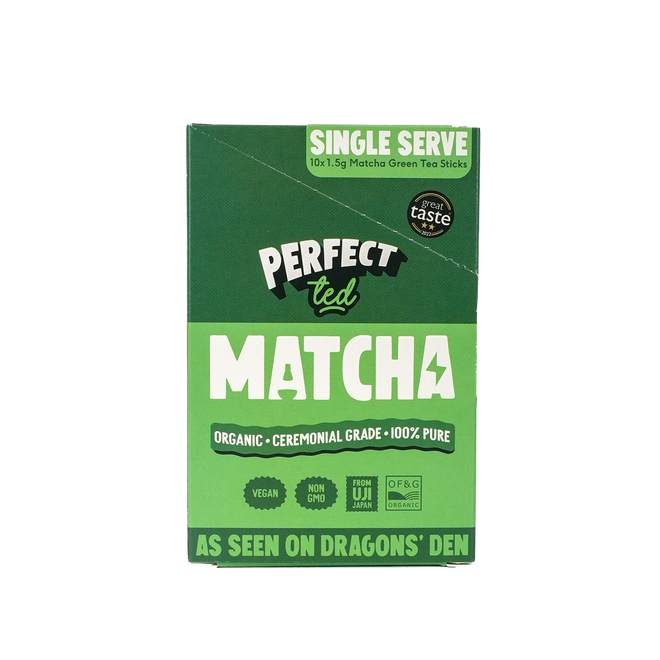 Perfect Ted single serve Organic matcha green tea sticks.