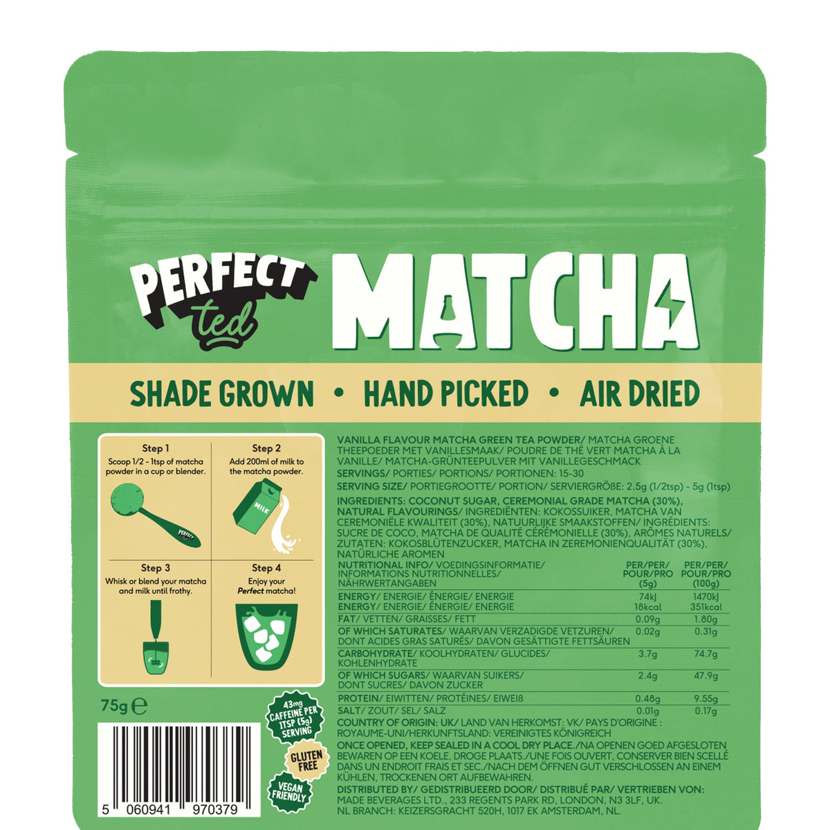 Vanilla Matcha Latte Powder 75g Pouch – PerfectTed